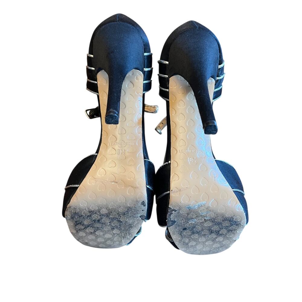 Betsey Johnson Black & Gold Peep Toe Heels Size 8 - Picture 6 of 12